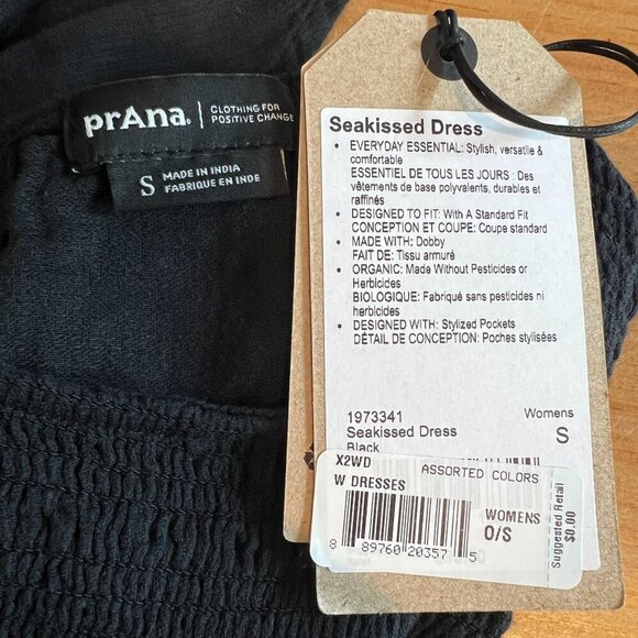 prAna Womens Seakissed Midi Everyday Dress SMALL in Black Cotton Dobby Jersey - Picture 7 of 9